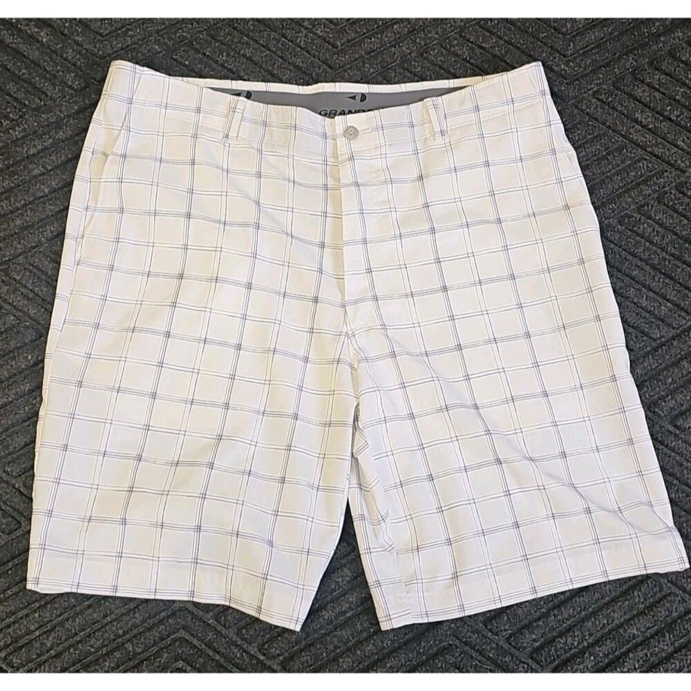 Mens Grand Slam Golf Shorts White Plaid Pockets Size 36Wx10L